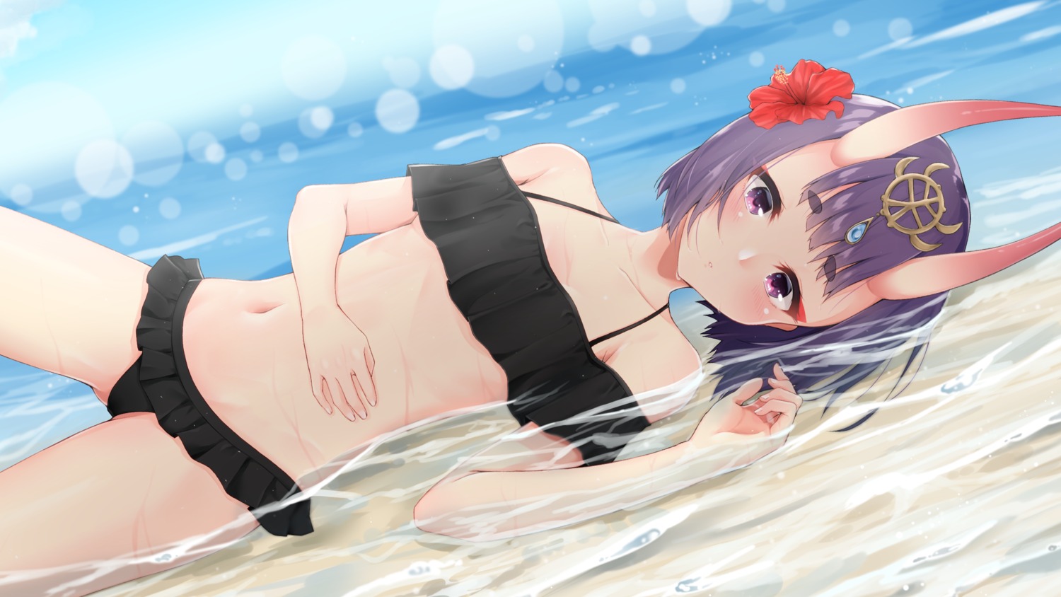bikini, cleavage, fate/grand_order, hijouguti, horns, shuten_douji_(fate), swimsuits, wet