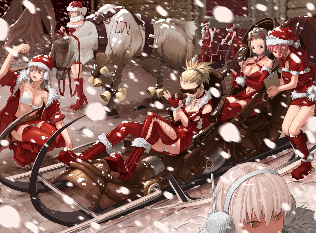 bra, christmas, cleavage, sun-3, thighhighs