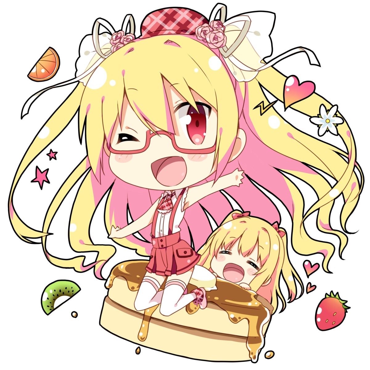 akai_hitomi_ni_utsuru_sekai, chibi, favorite, megane, natsume_eri, nikaidou_shinku, nikaidou_sora, thighhighs