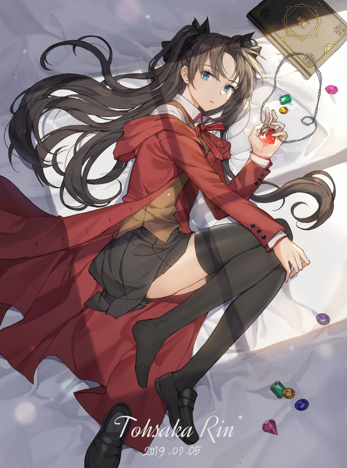 fate/stay_night, gompang, seifuku, skirt_lift, thighhighs, toosaka_rin