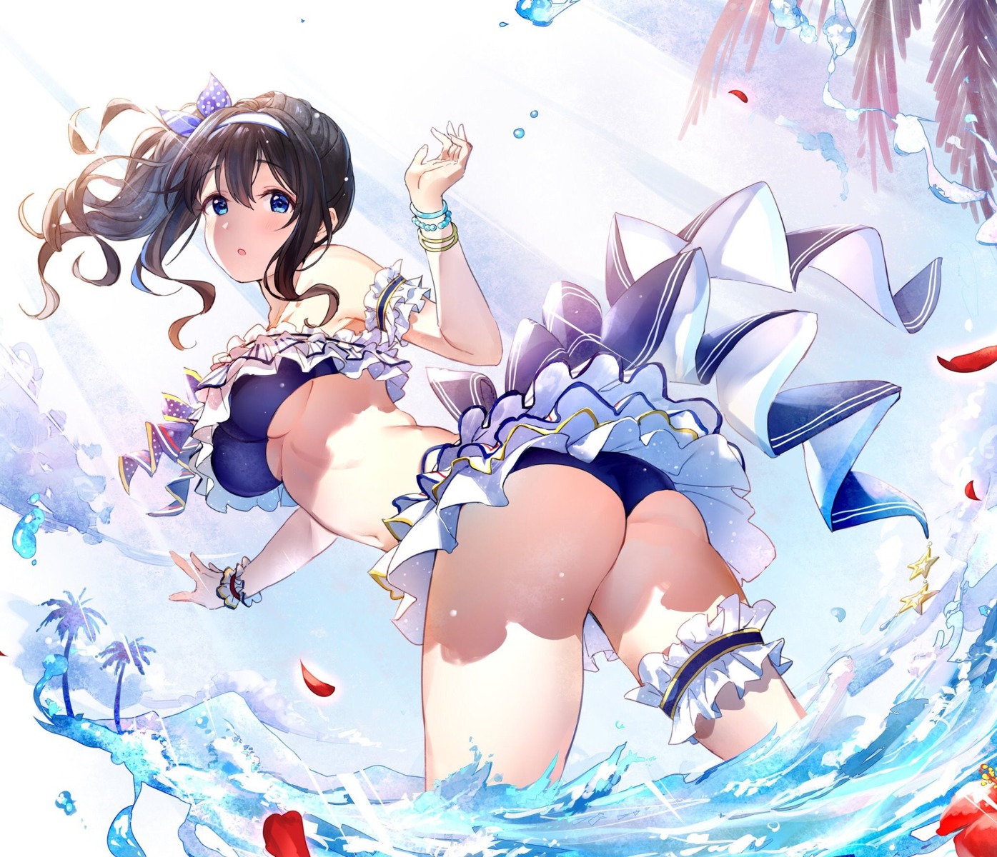 ass, bikini, garter, sagisawa_fumika, skirt_lift, swimsuits, takeya_y0615, the_idolm@ster