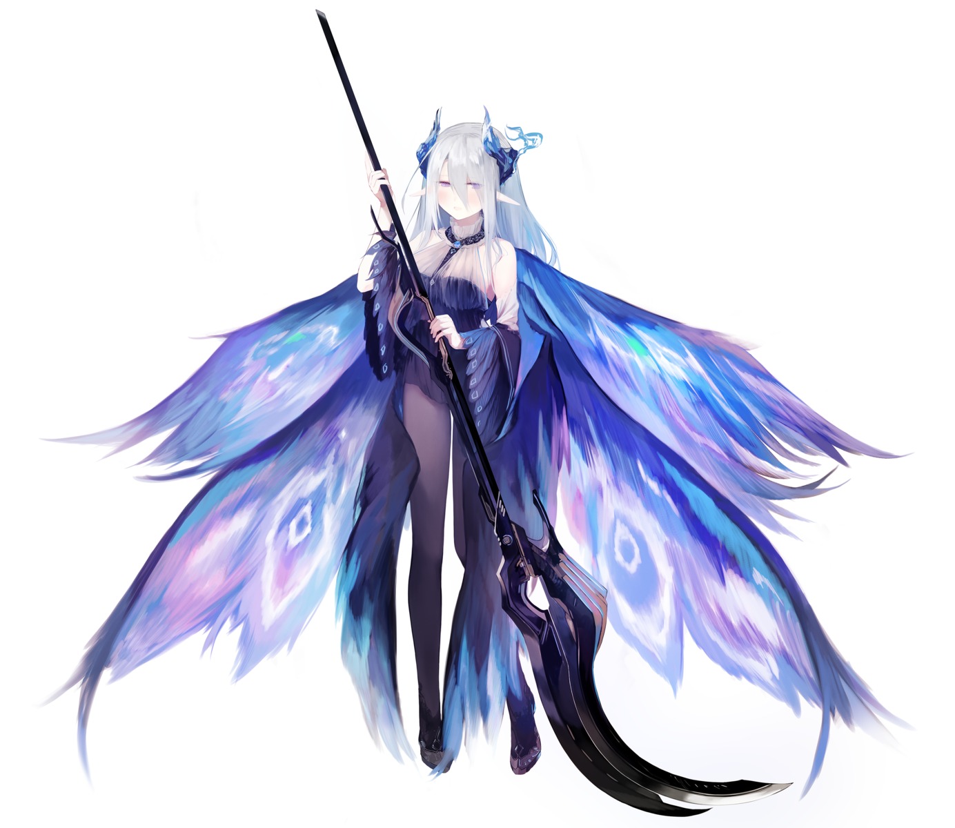 dress, horns, liliespastry, pantyhose, pointy_ears, see_through, weapon