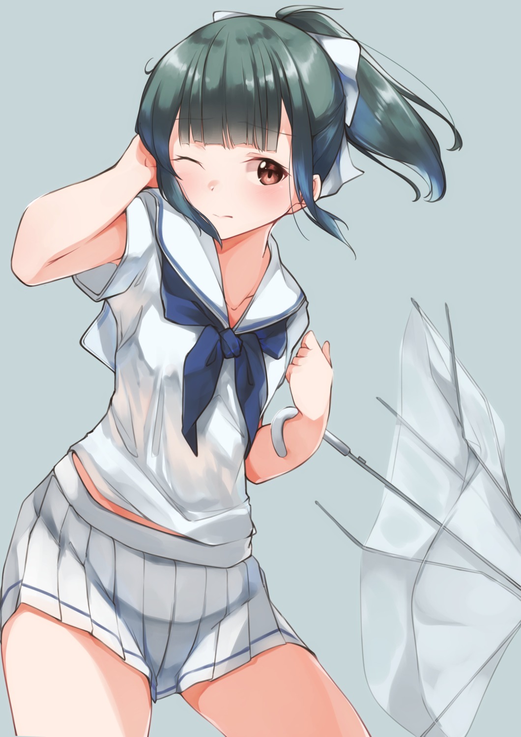 kantai_collection, see_through, seifuku, umbrella, uut, wet_clothes, yuubari_(kancolle)