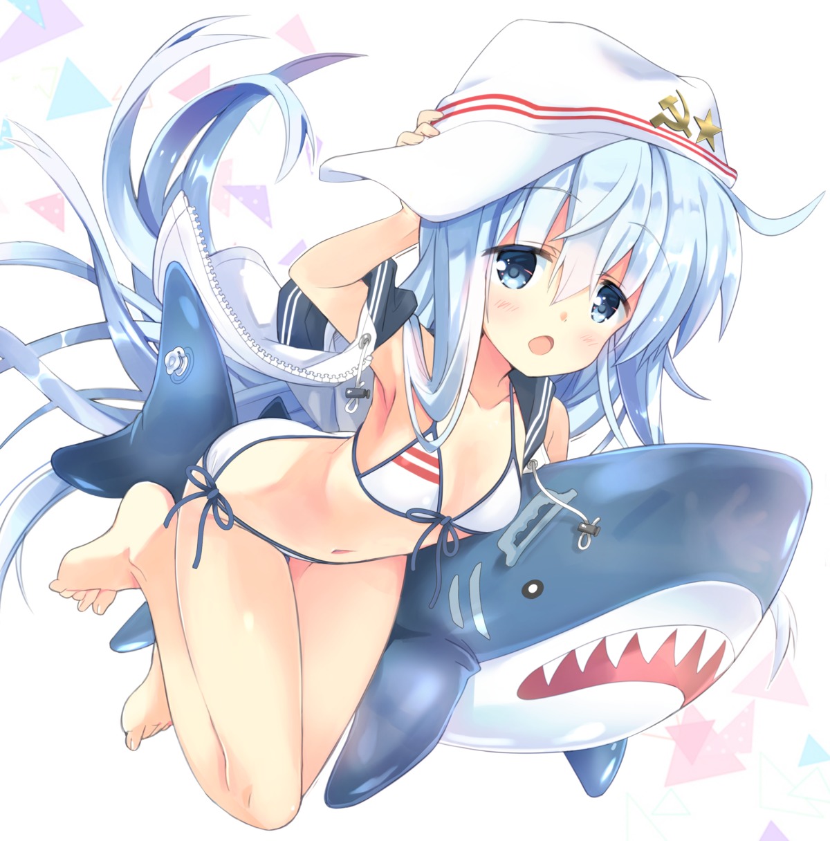 bikini, cleavage, hibiki_(kancolle), hizuki_yayoi, kantai_collection, open_shirt, swimsuits, verniy_(kancolle)