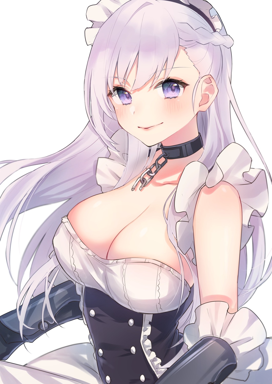 azur_lane, belfast_(azur_lane), chiyomaru, cleavage, maid, no_bra