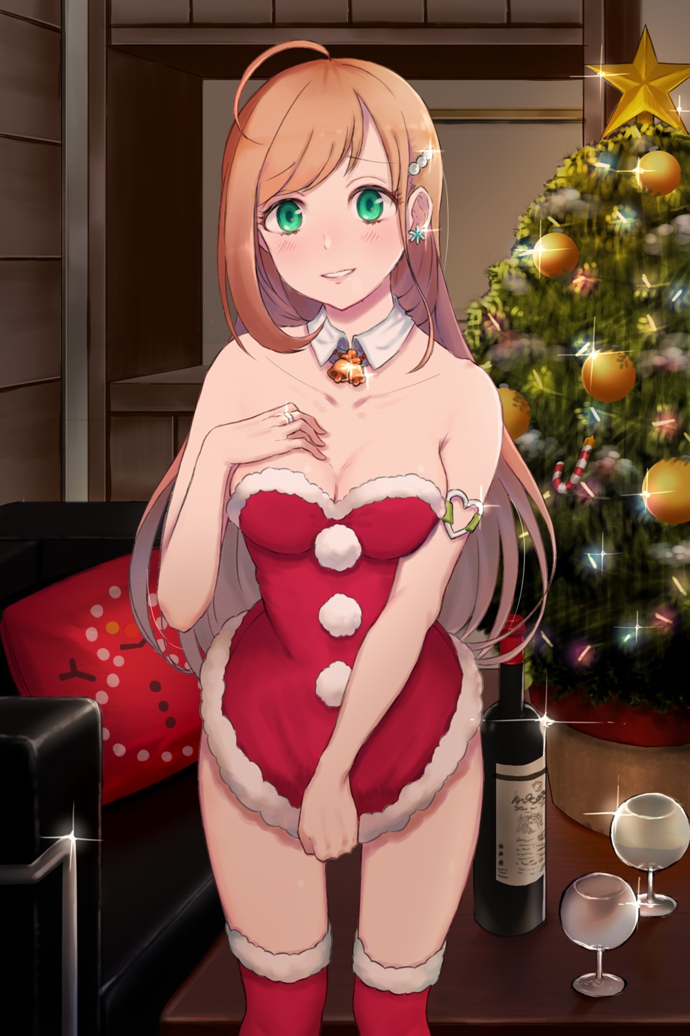 breast_hold, christmas, cleavage, dress, rerere, satou_shin, the_idolm@ster, the_idolm@ster_cinderella_girls, thighhighs