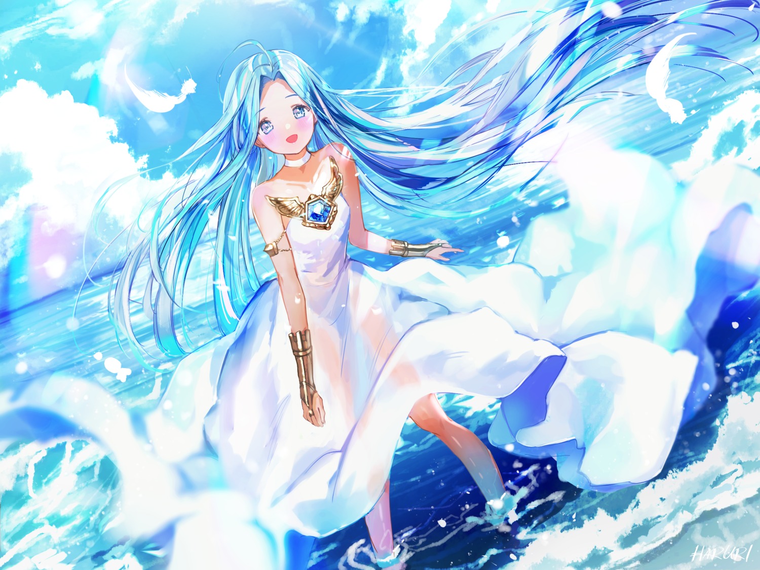 dress, granblue_fantasy, haruri, lyria_(granblue_fantasy), see_through, skirt_lift, wet