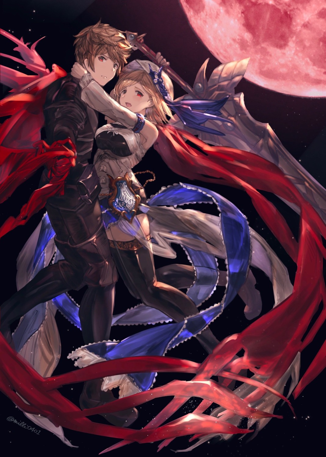 armor, djeeta_(granblue_fantasy), gran_(granblue_fantasy), granblue_fantasy, milli_little, sword, thighhighs