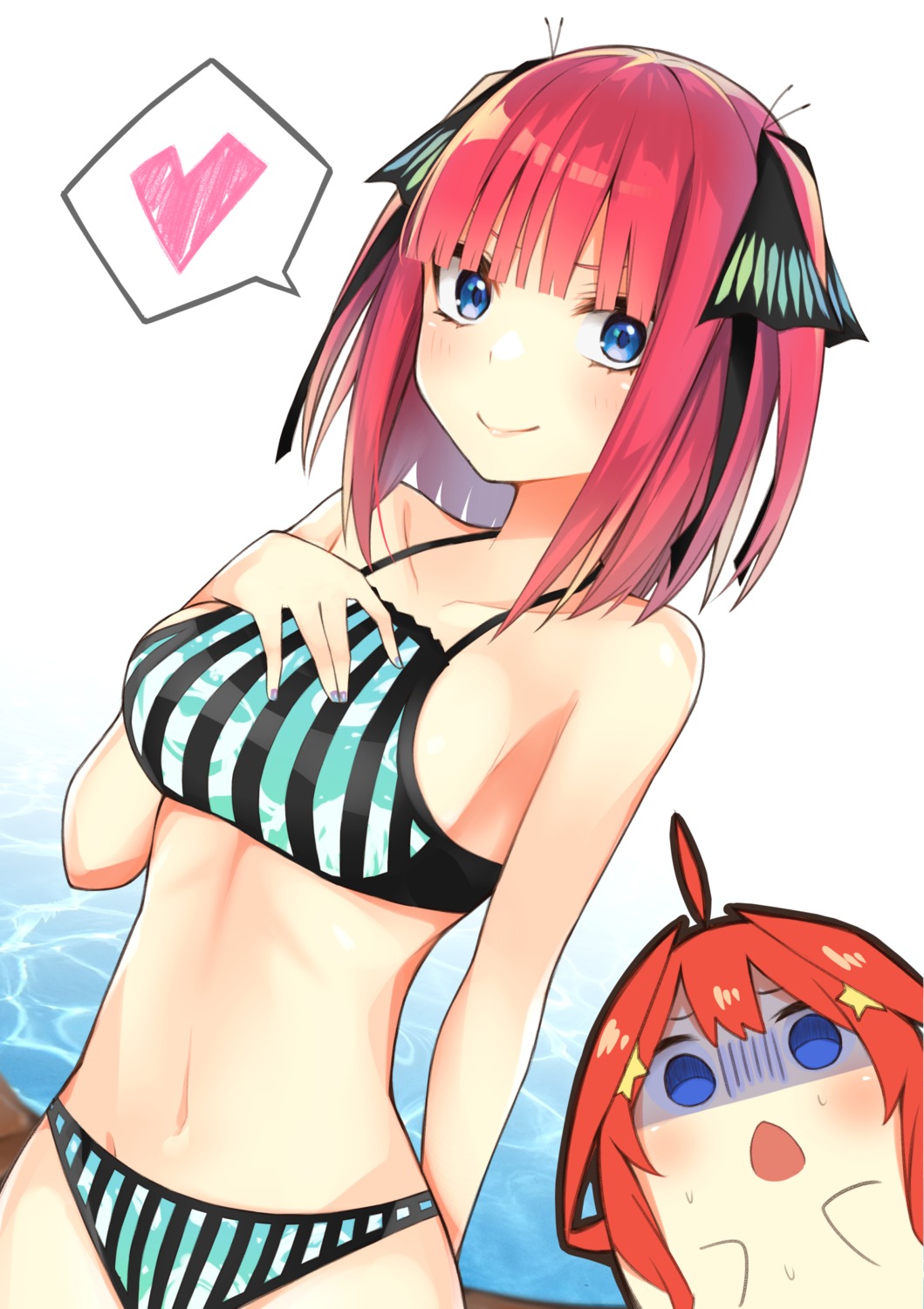 5-toubun_no_hanayome, bikini, breast_hold, chibi, itame_moyashi, nakano_itsuki, nakano_nino, swimsuits
