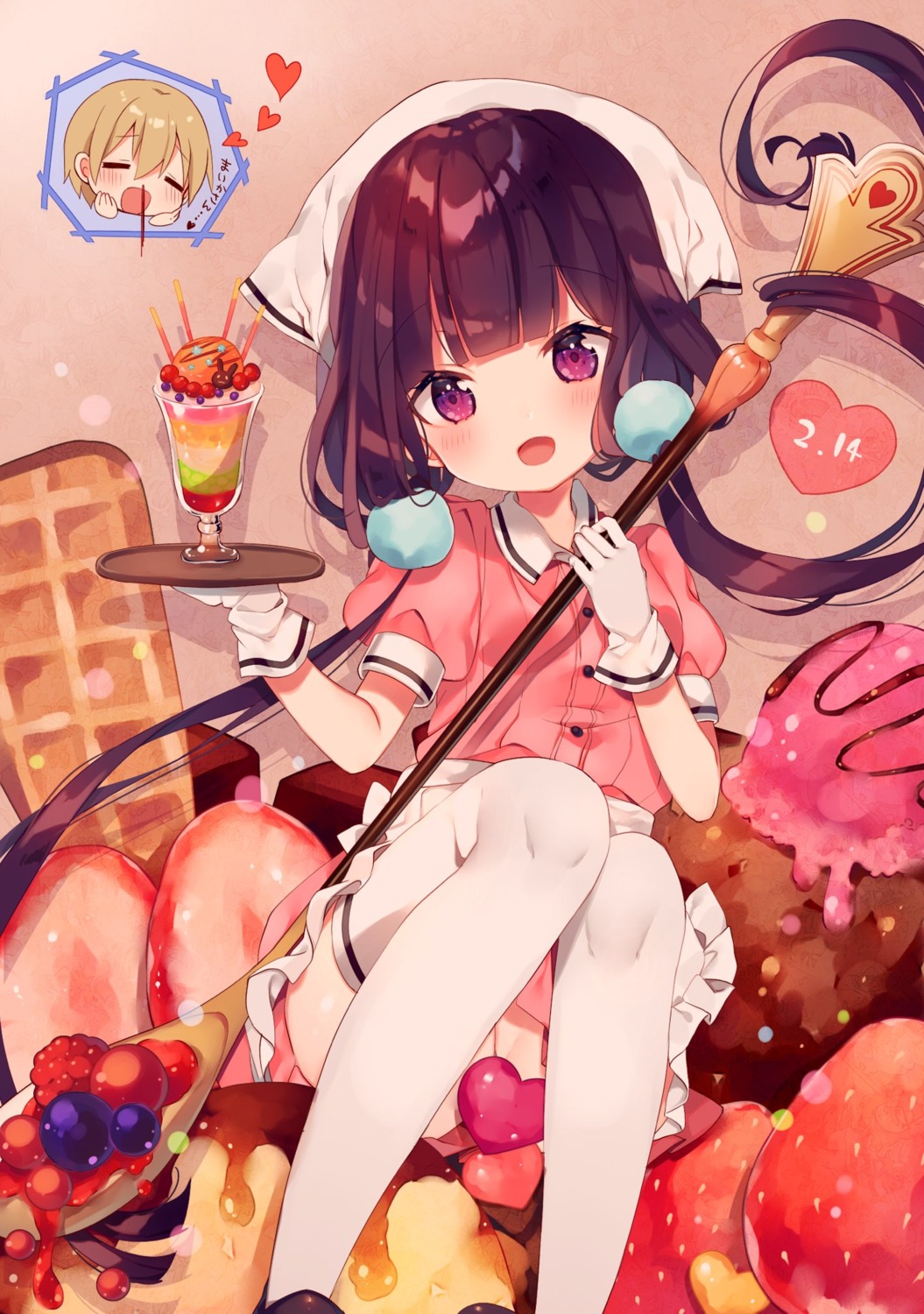 ana, blend_s, dino_(blend_s), maid, sakuranomiya_maika, skirt_lift, thighhighs, waitress