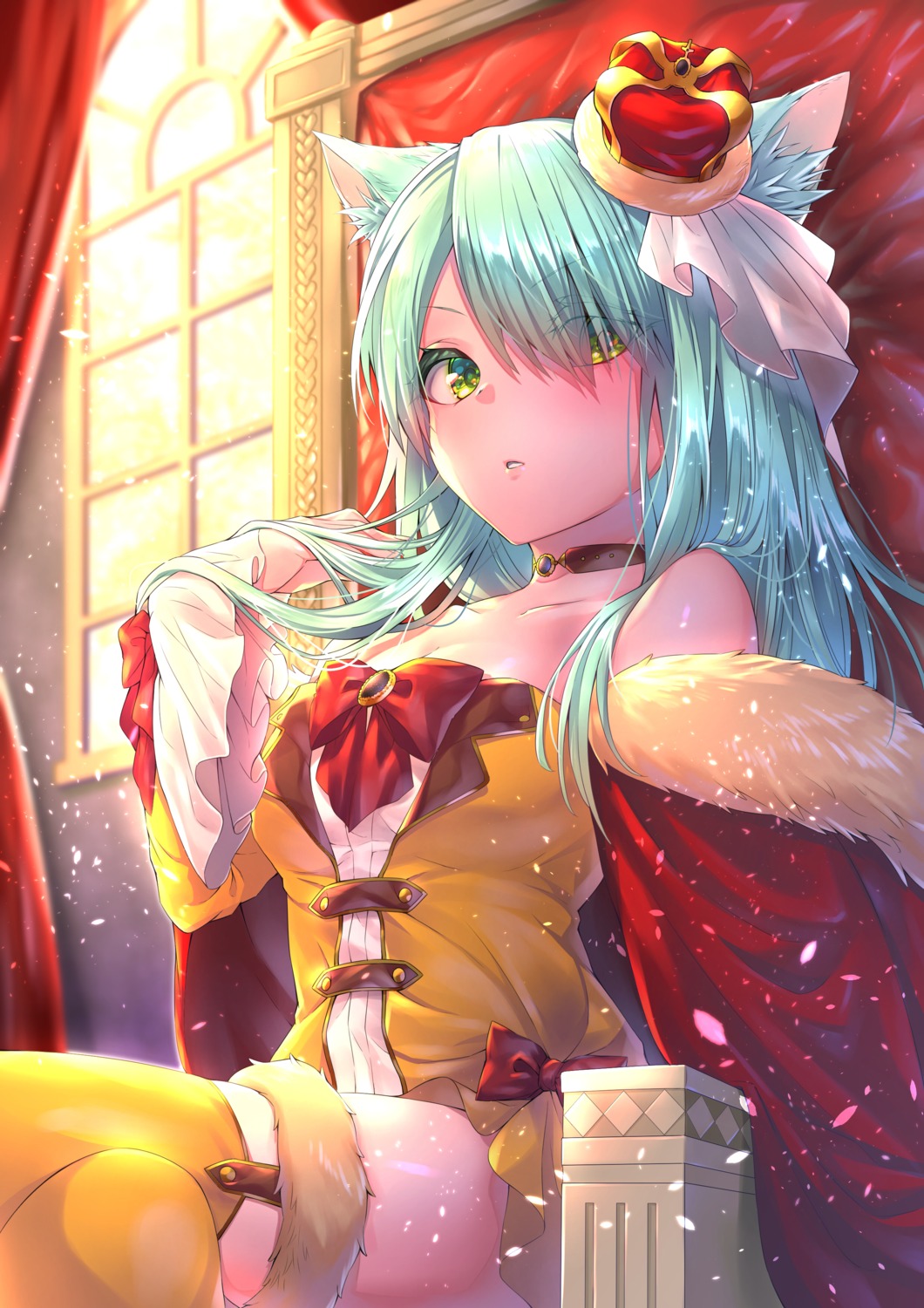 animal_ears, cleavage, dress, garter, nekomimi, routo_(rot_0), stockings, tail