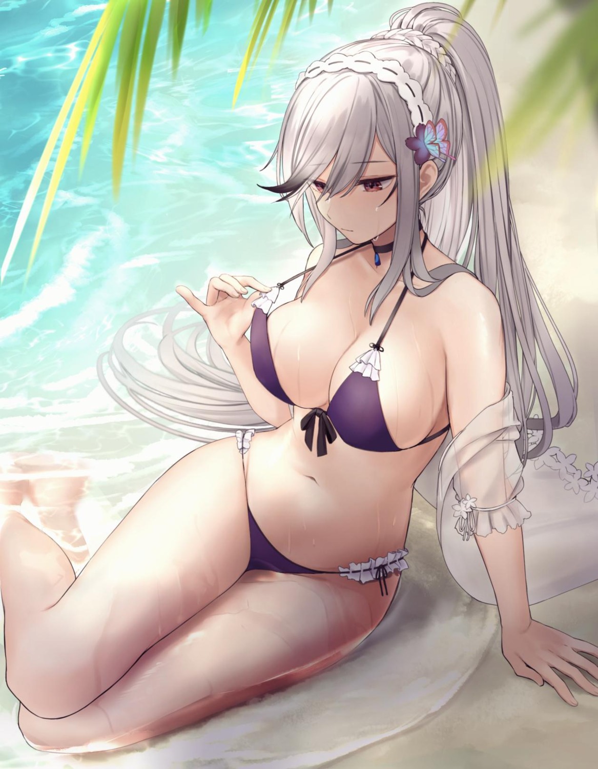 azur_lane, bikini, dunkerque_(azur_lane), duplicate, kinokorec, open_shirt, see_through, swimsuits, wet