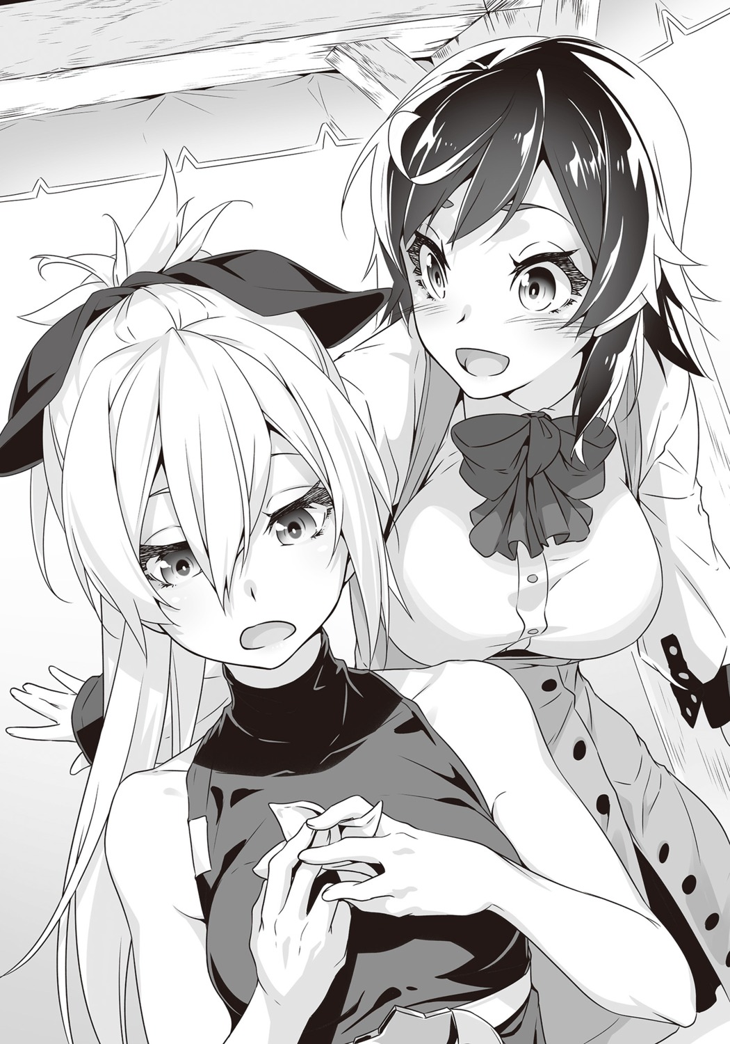breast_hold, menou_(shokei_shoujo), monochrome, nilitsu, seifuku, shokei_shoujo_no_virgin_road, tokitou_akari