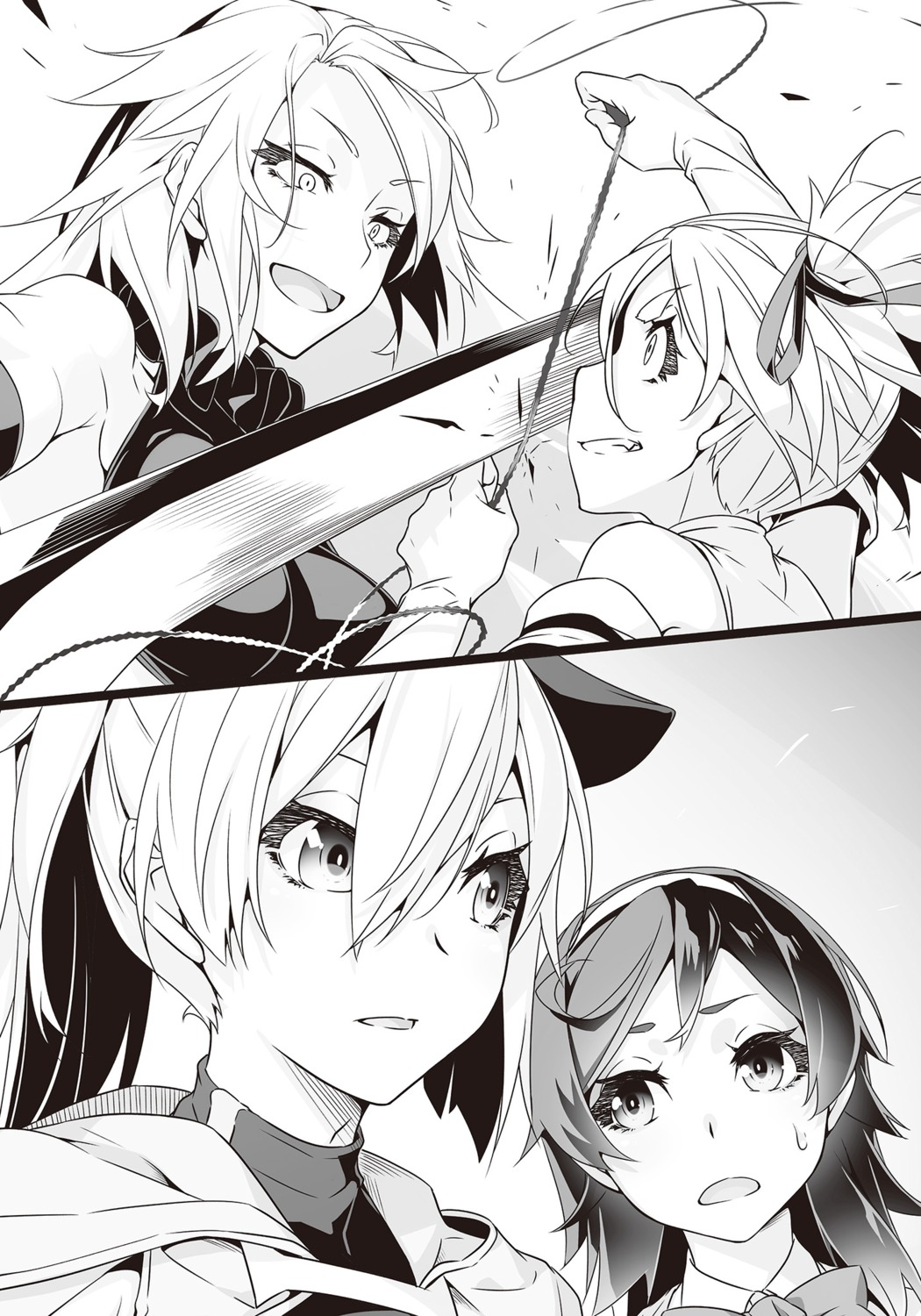 menou_(shokei_shoujo), momo_(shokei_shoujo), monochrome, nilitsu, shokei_shoujo_no_virgin_road, sword, tokitou_akari, weapon