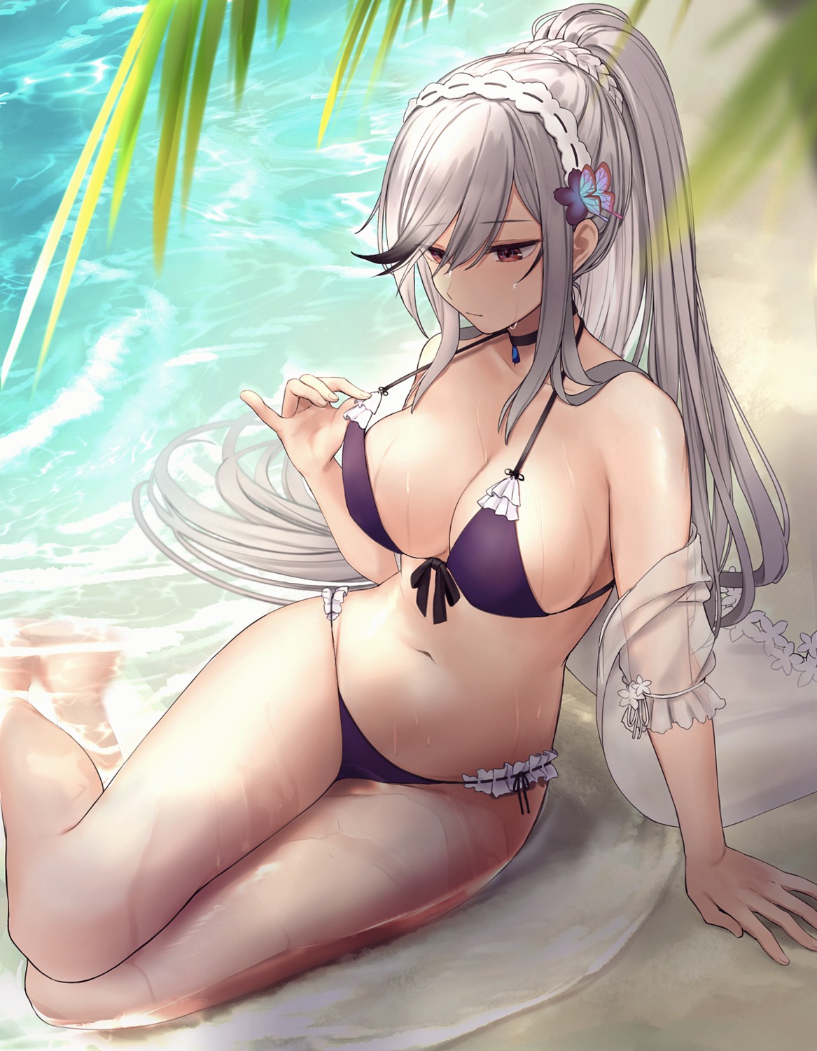 azur_lane, bikini, dunkerque_(azur_lane), kinokorec, open_shirt, see_through, swimsuits, wet