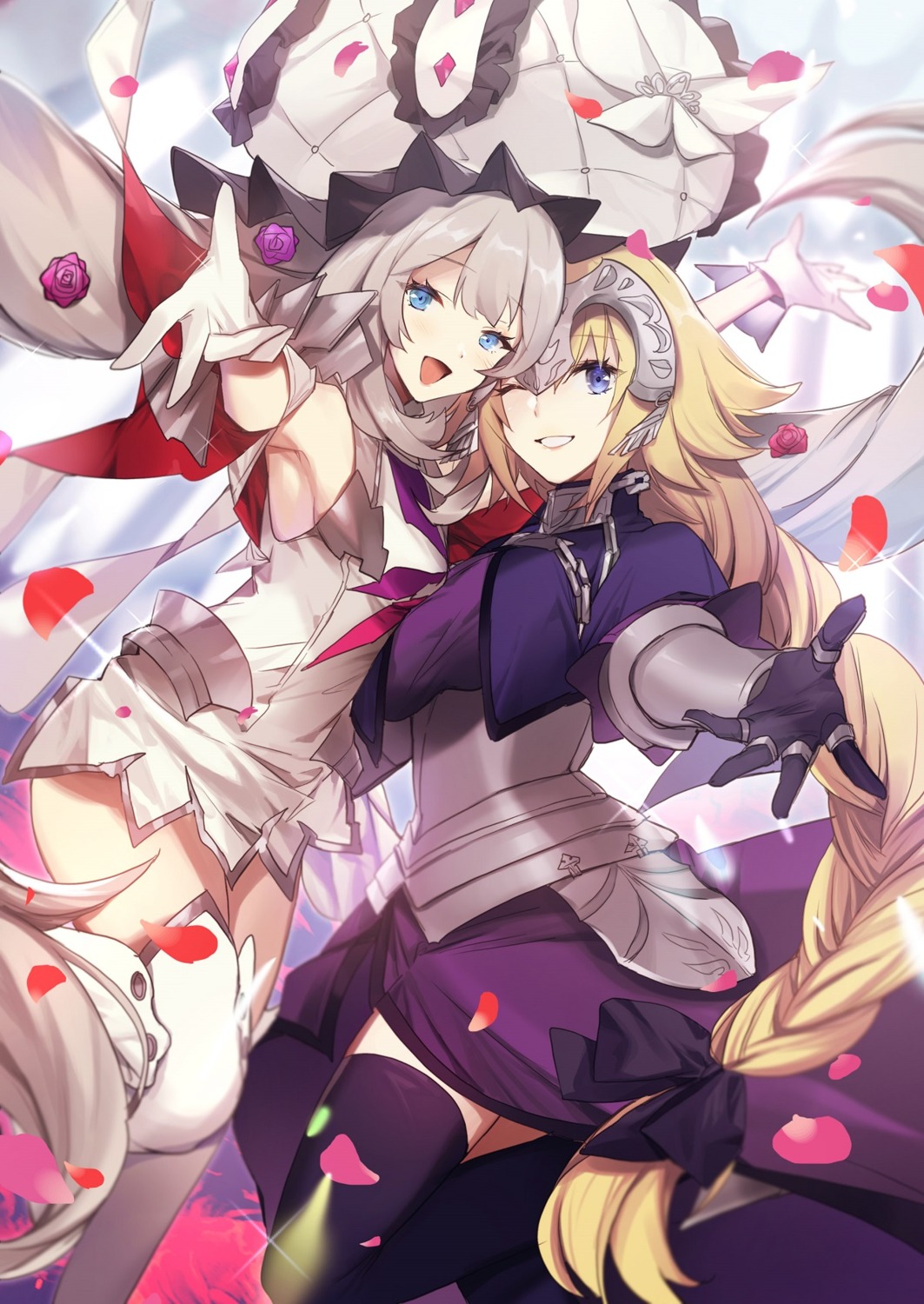 armor, fate/grand_order, jeanne_d'arc, jeanne_d'arc_(fate), marie_antoinette_(fate), no-kan, thighhighs