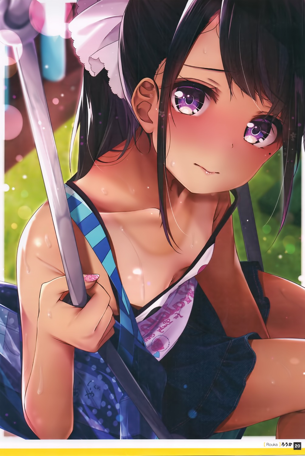 cleavage, cropme, no_bra, rouka, tan_lines
