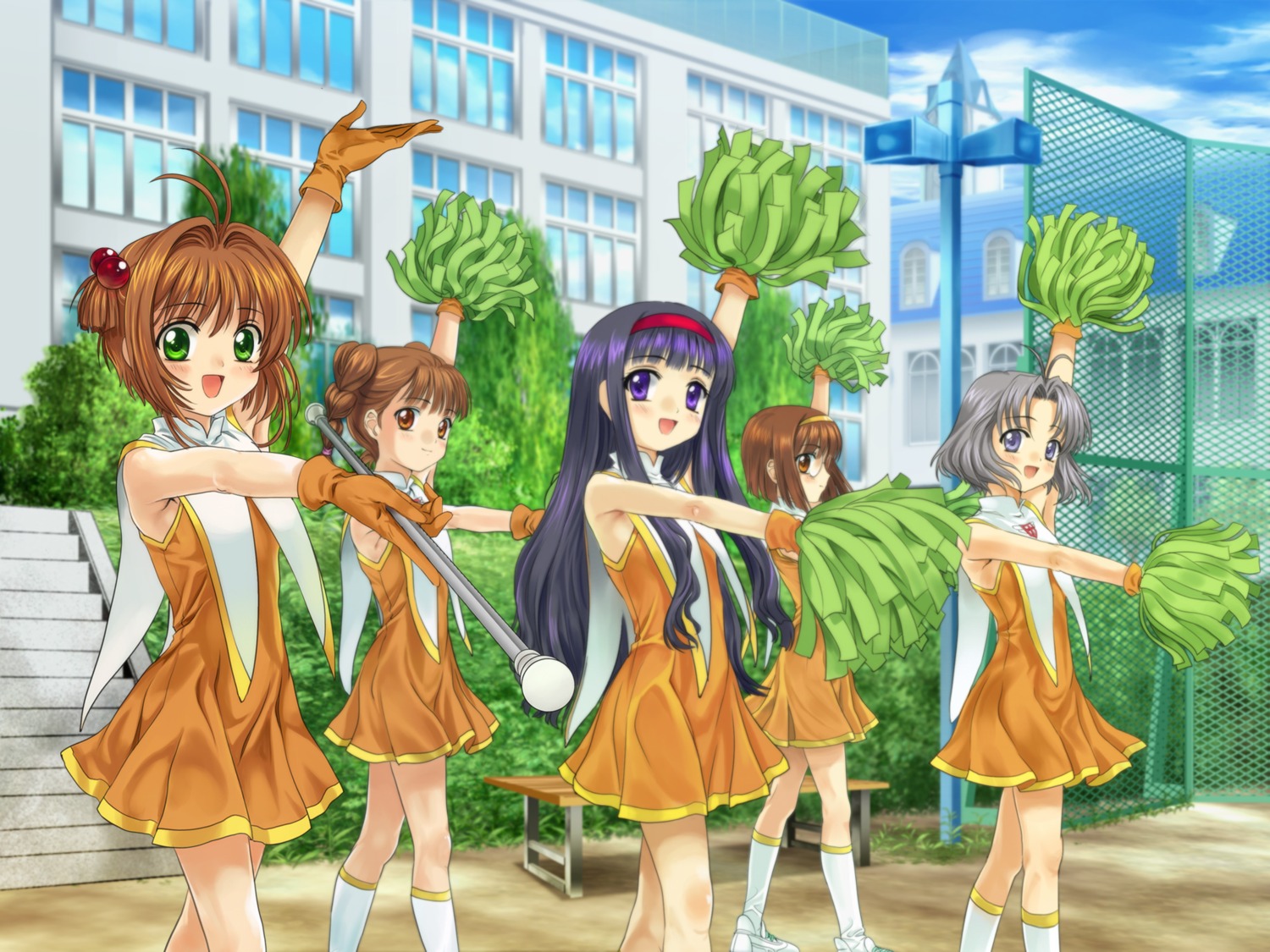 card_captor_sakura, cheerleader, daidouji_tomoyo, kinomoto_sakura, mihara_chiharu, moonknives, sasaki_rika, yanagisawa_naoko