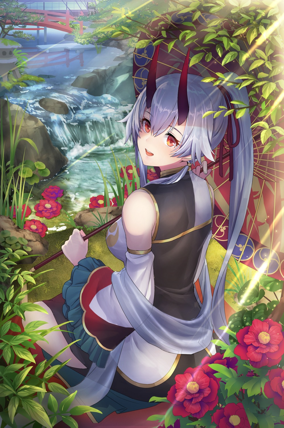 chinadress, fate/grand_order, horns, pantsu_majirou, tomoe_gozen_(fate), umbrella