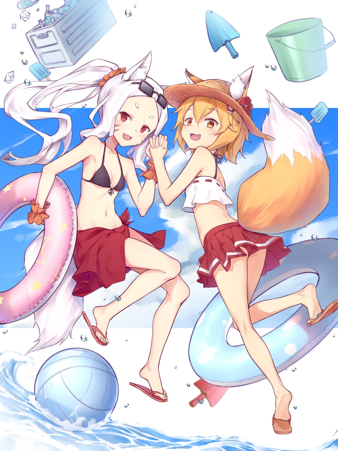 animal_ears, ass, bikini, cleavage, feet, kitsune, megane, senko-san