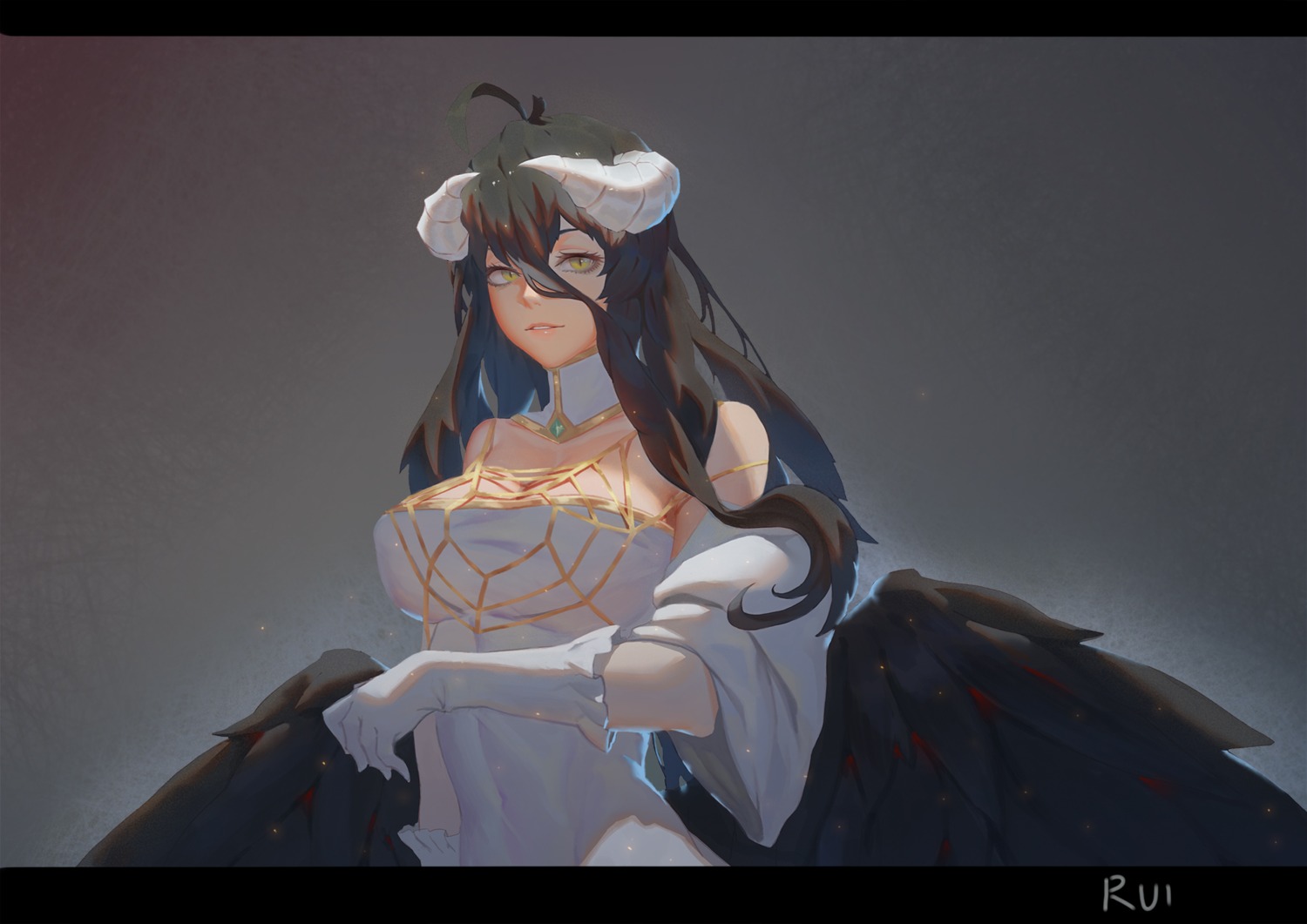 albedo_(overlord), cleavage, dress, horns, overlord, ray_(nagaseray), wings