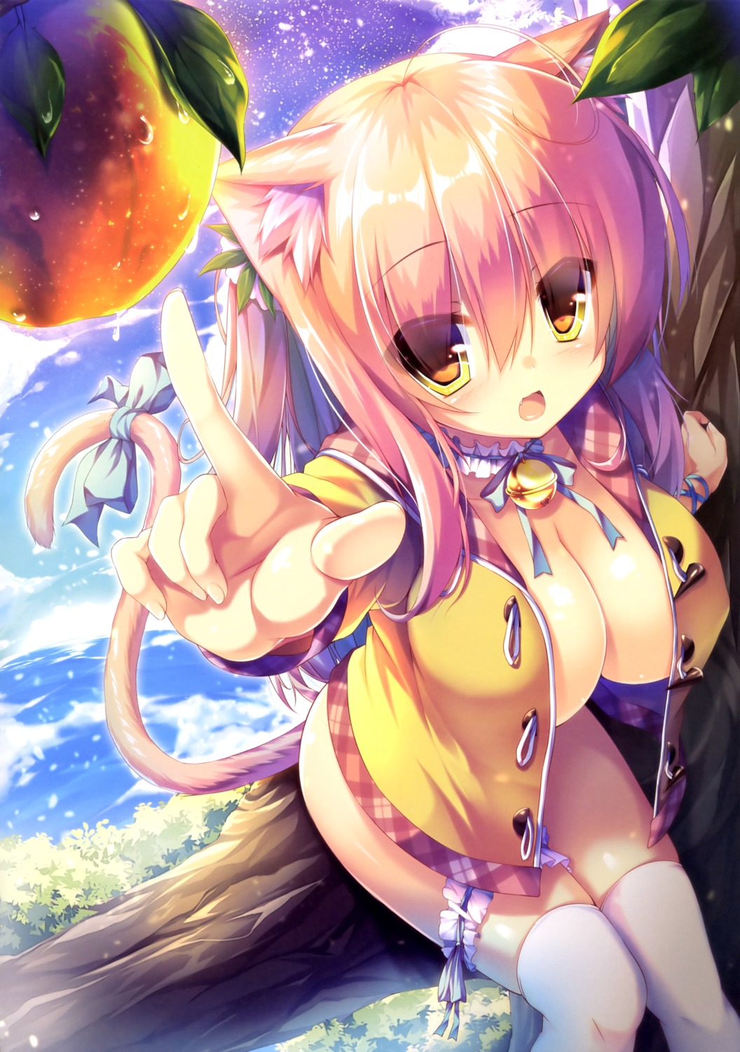 animal_ears, garter, nekomimi, no_bra, open_shirt, shia_flatpaddy, syroh, thighhighs