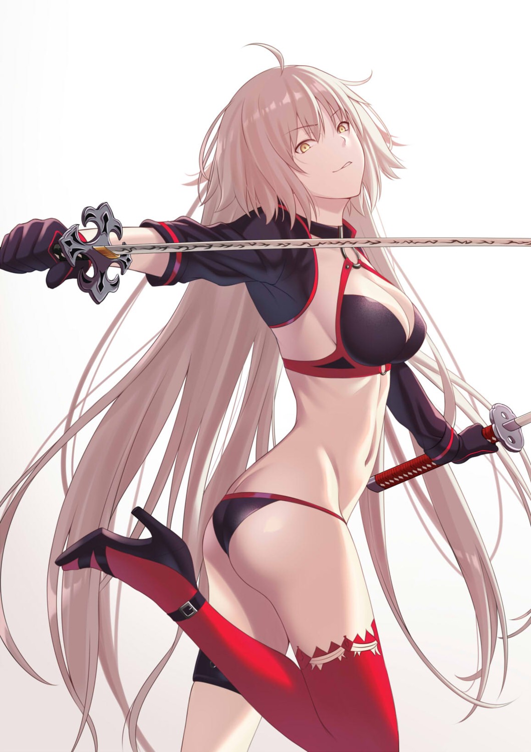 ass, bikini, cleavage, fate/grand_order, garter, heels, jeanne_d'arc, jeanne_d'arc_alter_(fate), swimsuits, sword, tawagoto_dukai_no_deshi, thighhighs