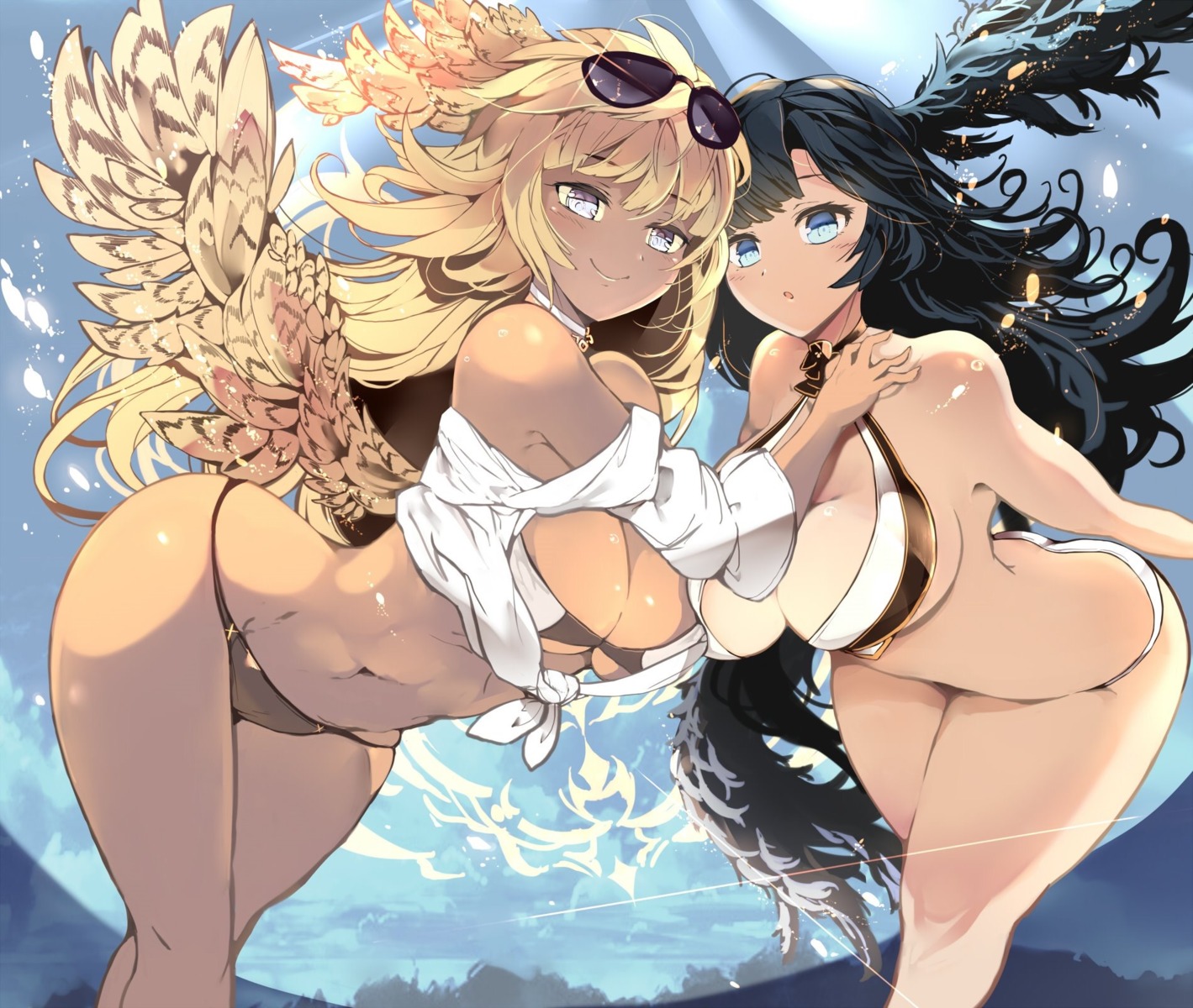 bikini, granblue_fantasy, megane, open_shirt, swimsuits, venomrobo, wings