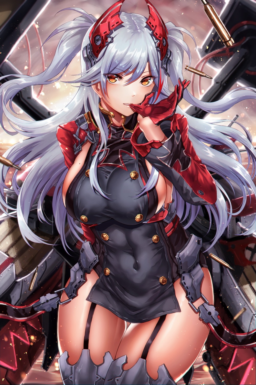 armor, artist_revision, azur_lane, hikari_(komitiookami), prinz_eugen_(azur_lane), stockings, thighhighs, uniform