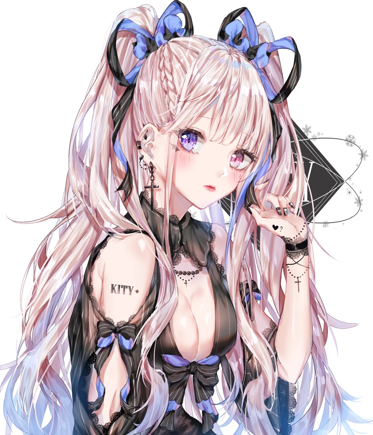 cleavage, gothic_lolita, heterochromia, kity1211_tetsu, lolita_fashion, no_bra, tattoo