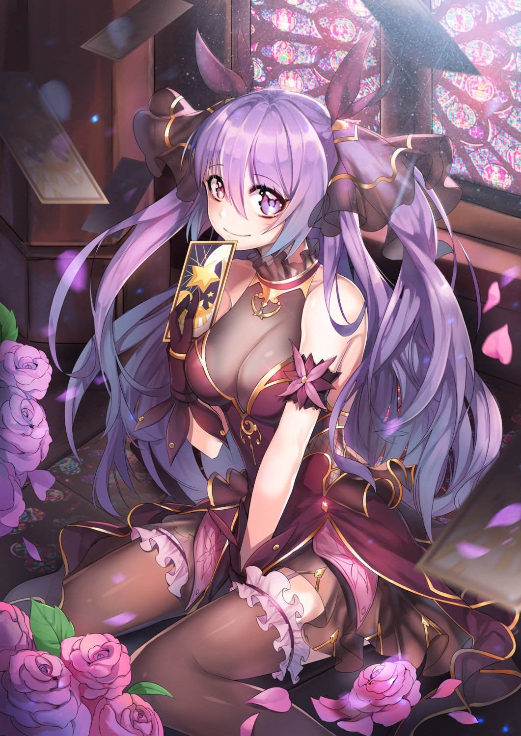 animal_ears, cleavage, dress, garter, jj, king's_raid, ophelia_(king's_raid), see_through, stockings, thighhighs