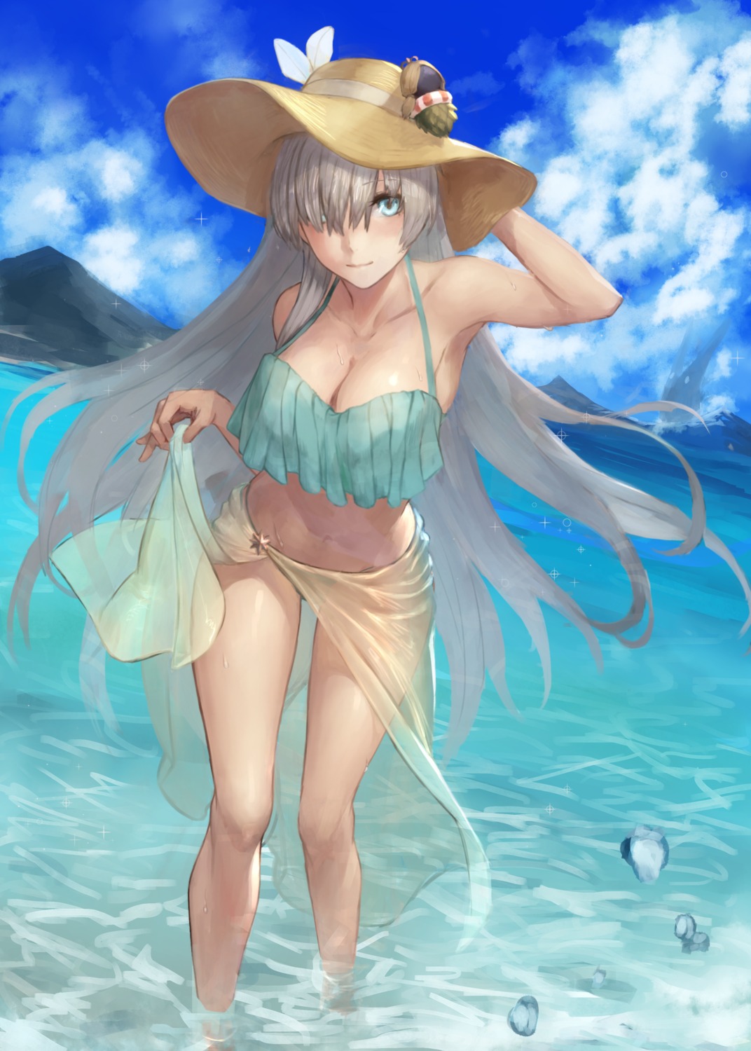 anastasia_(fate/grand_order), bikini, cleavage, fate/grand_order, peperon, see_through, skirt_lift, swimsuits, wet