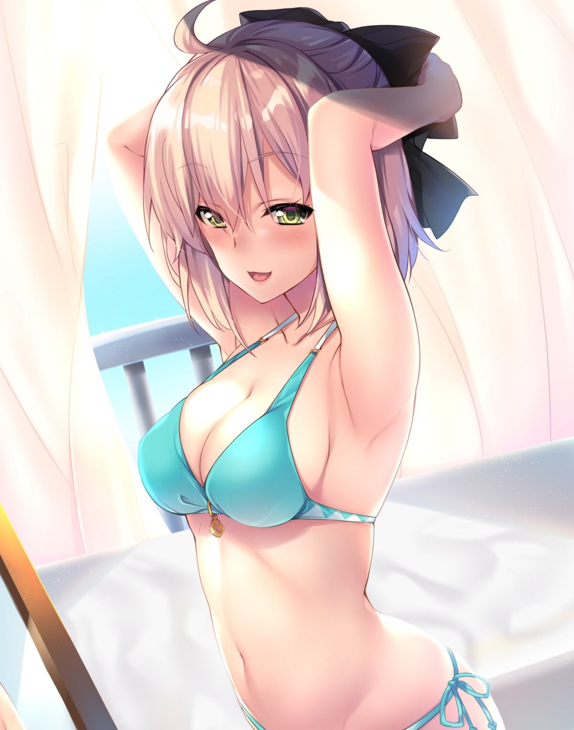 bikini, cleavage, fate/grand_order, mayuzaki_yuu, okita_souji_(fate), swimsuits