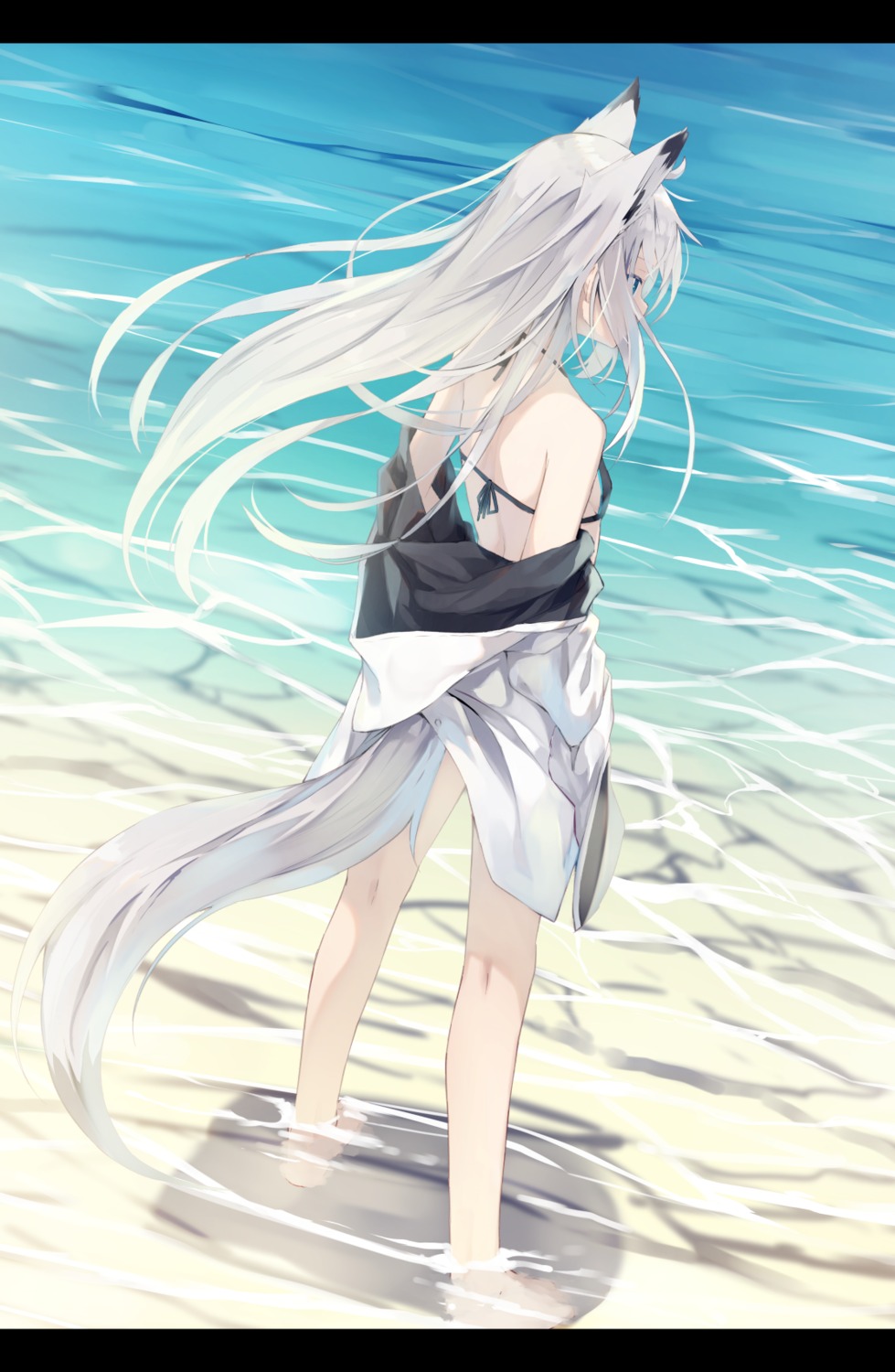 animal_ears, azur_lane, bikini_top, kawakaze_(azur_lane), nagishiro_mito, open_shirt, swimsuits, tail, wet