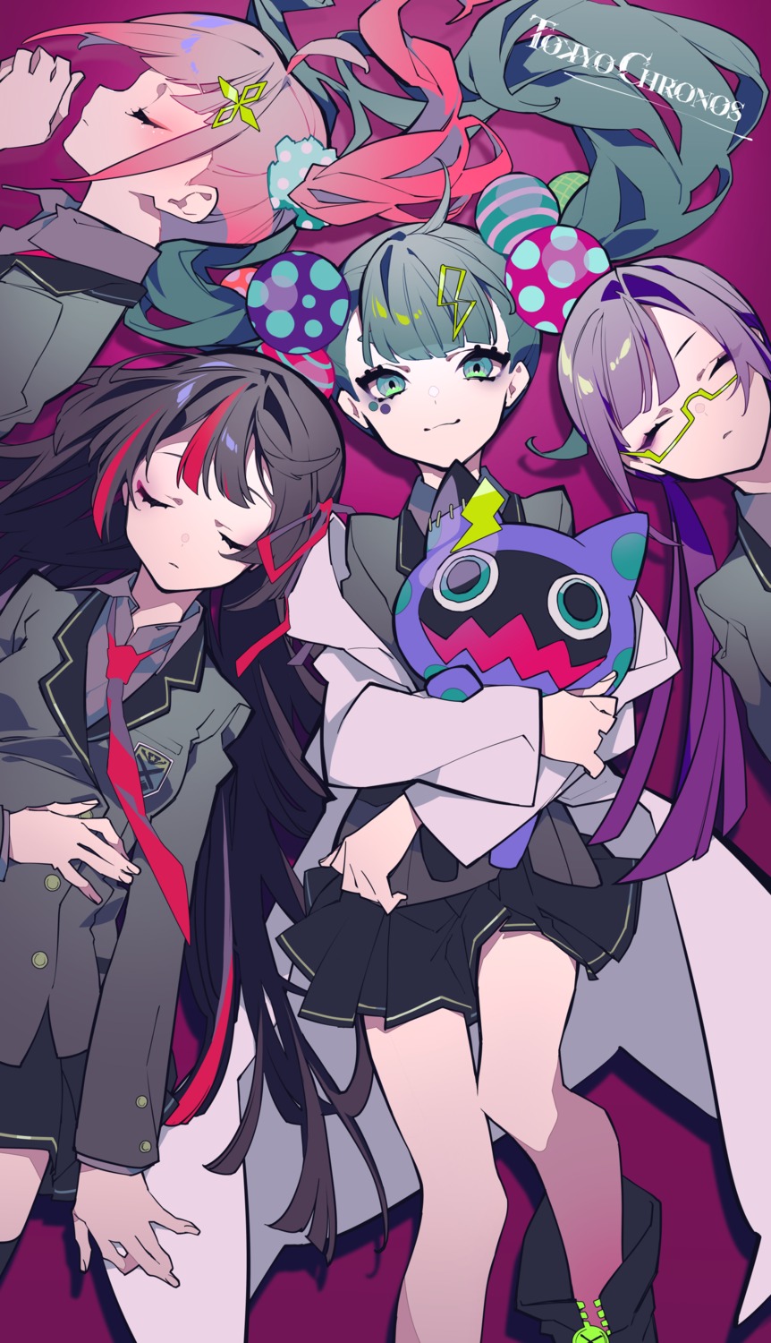 megane, mochizuki_kei, momono_yuu, morozumi_ai, nikaidou_karen, seifuku, skirt_lift, tokyo_chronos, tougoku_yuria