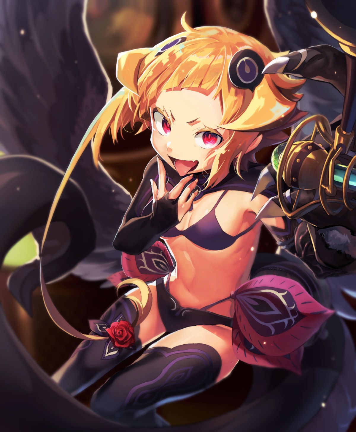 artist_revision, bikini, capella_emerada_lugunica, cleavage, harusabin, horns, re:zero_kara_hajimeru_isekai_seikatsu, swimsuits, tail, thighhighs, wings