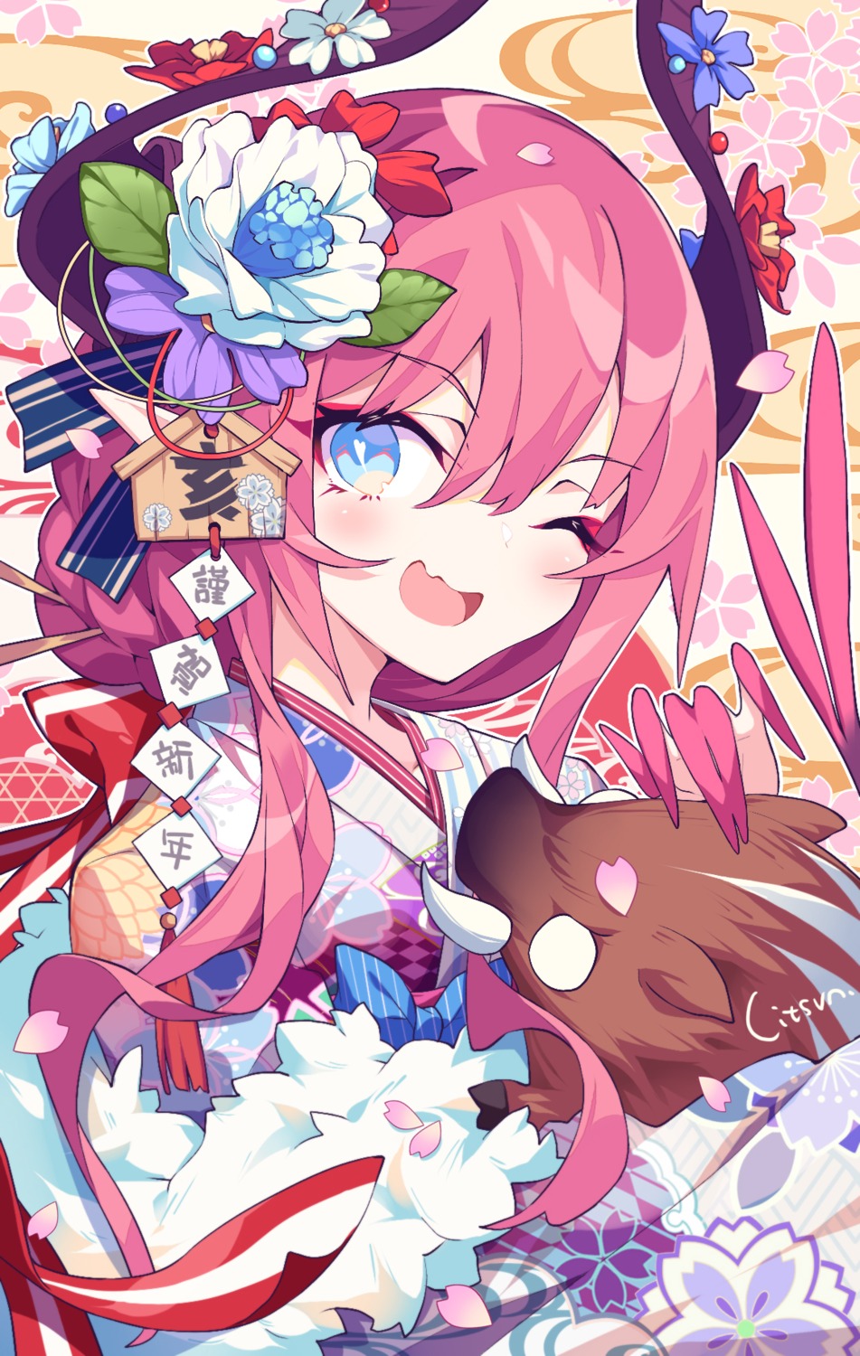 elizabeth_bathory, fate/grand_order, horns, japanese_clothes, litsvn, pointy_ears, tail