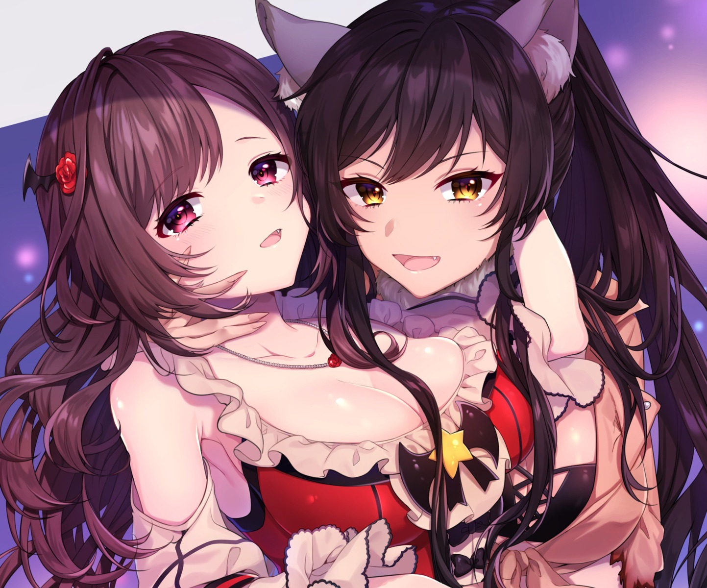 animal_ears, cleavage, open_shirt, shirase_sakuya, the_idolm@ster, the_idolm@ster_shiny_colors, tsukioka_kogane, usano