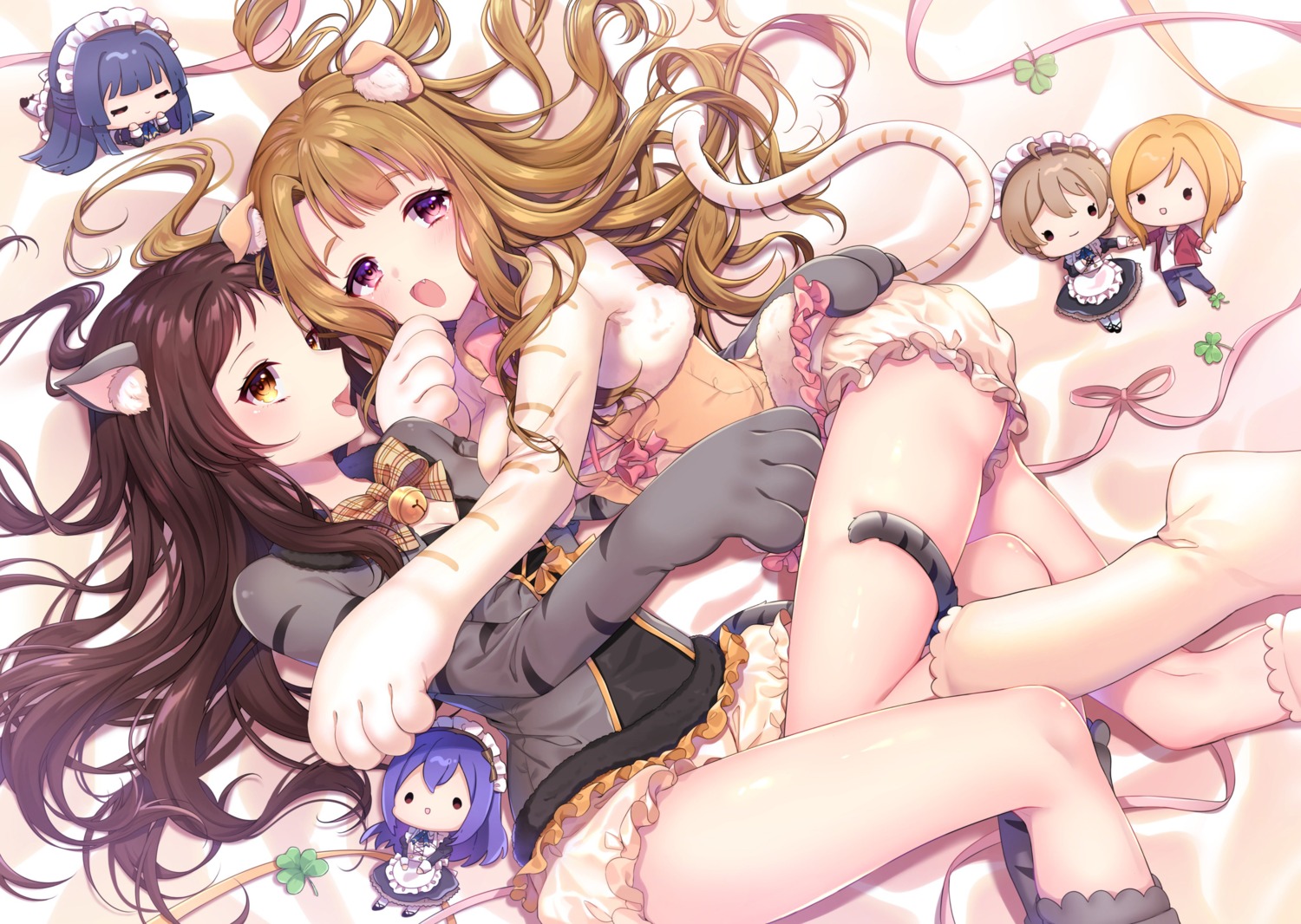 animal_ears, bloomers, chibi, kitazawa_shiho, maid, miyao_miya, tail, the_idolm@ster, the_idolm@ster_million_live!, usano, yuri