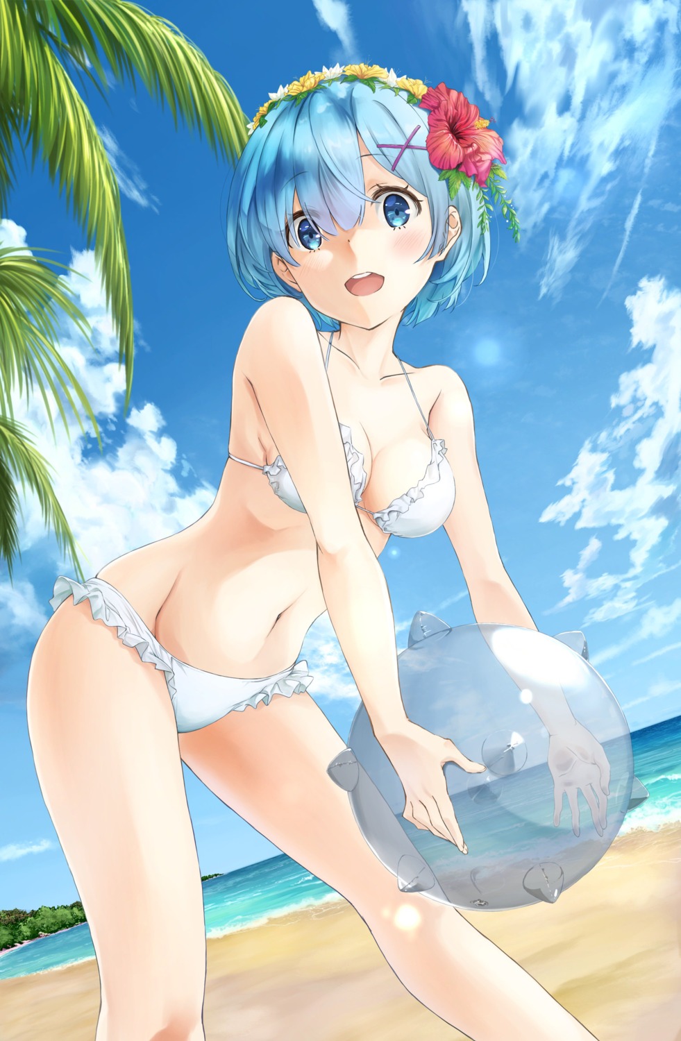 anno_masato, bikini, cleavage, jpeg_artifacts, re:zero_kara_hajimeru_isekai_seikatsu, rem_(re_zero), swimsuits