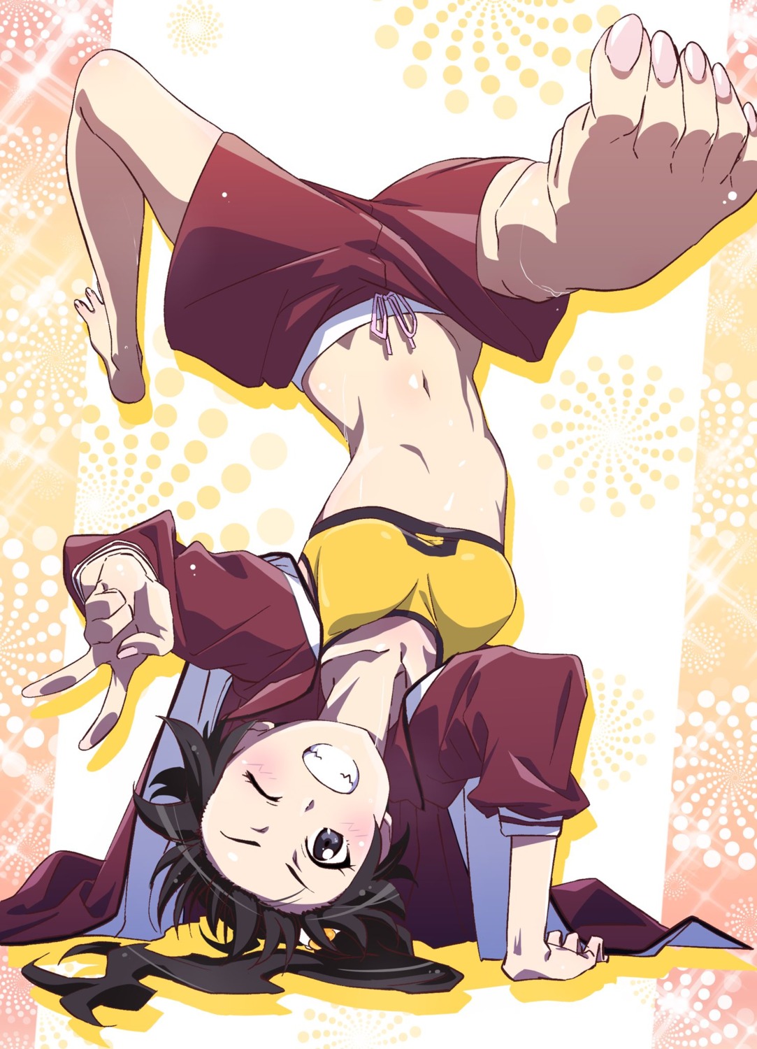 araragi_karen, bakemonogatari, feet, makicha, monogatari_(series), open_shirt
