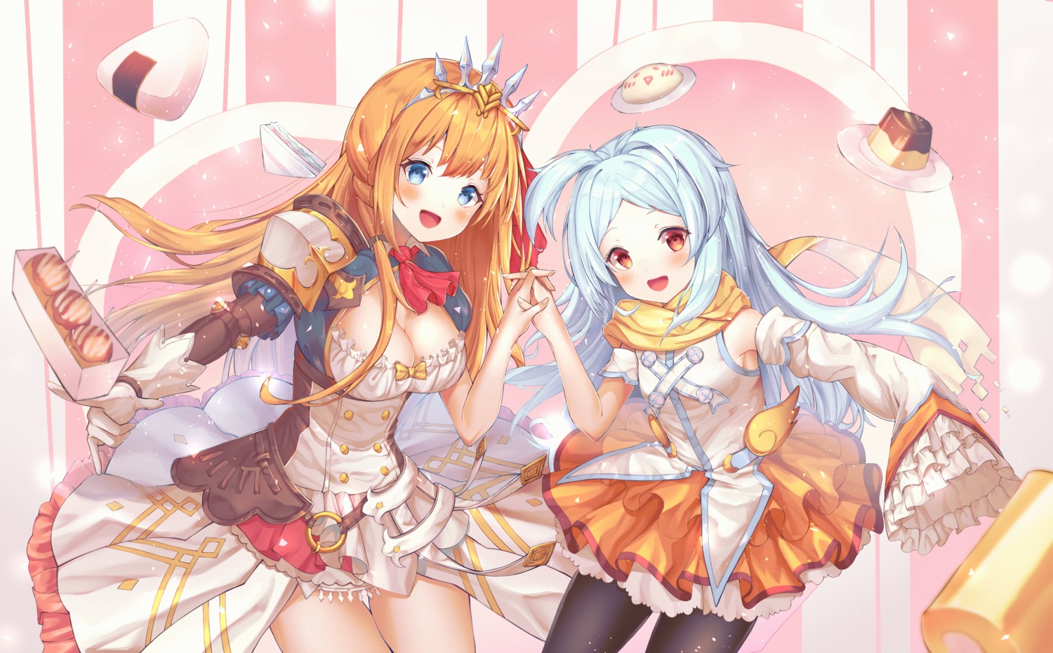 armor, cleavage, izumo_miyako, merryj, pantyhose, pecorine, princess_connect!, princess_connect!_re:dive