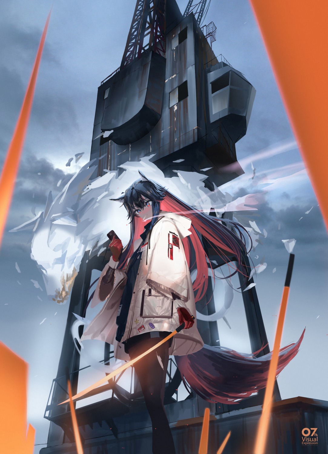 animal_ears, arknights, costor32, sword, tail, texas_(arknights)