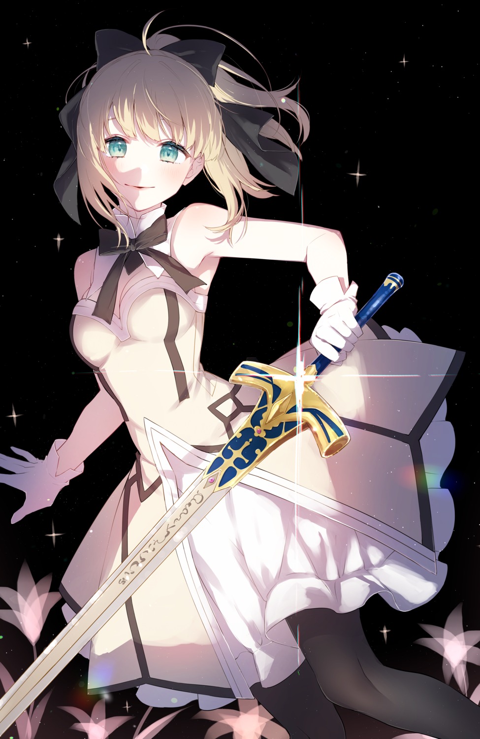 artoria_pendragon_(fate), chiyomaru, cleavage, dress, fate/grand_order, pantyhose, sword