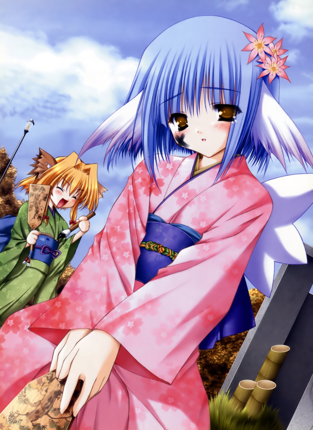animal_ears, kimono, moekibara_fumitake, purism_egoist, run, yumina