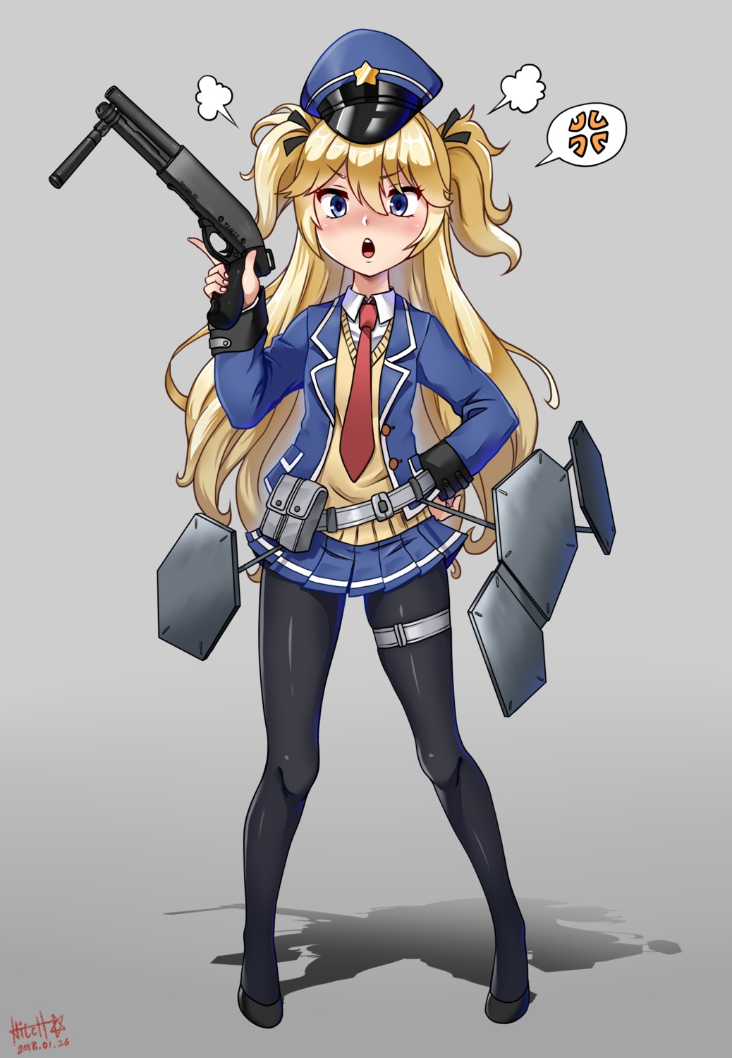 garter, girls_frontline, gun, pantyhose, super_shorty_(girls_frontline), sweater, uniform