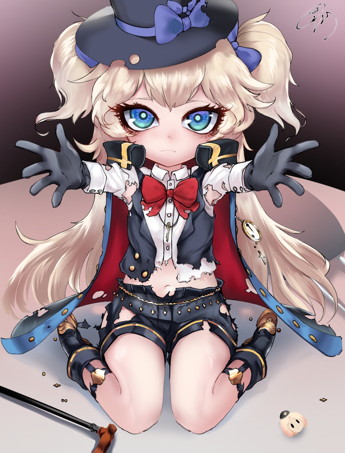 garter, girls_frontline, heels, makemake, super_shorty_(girls_frontline), torn_clothes, uniform