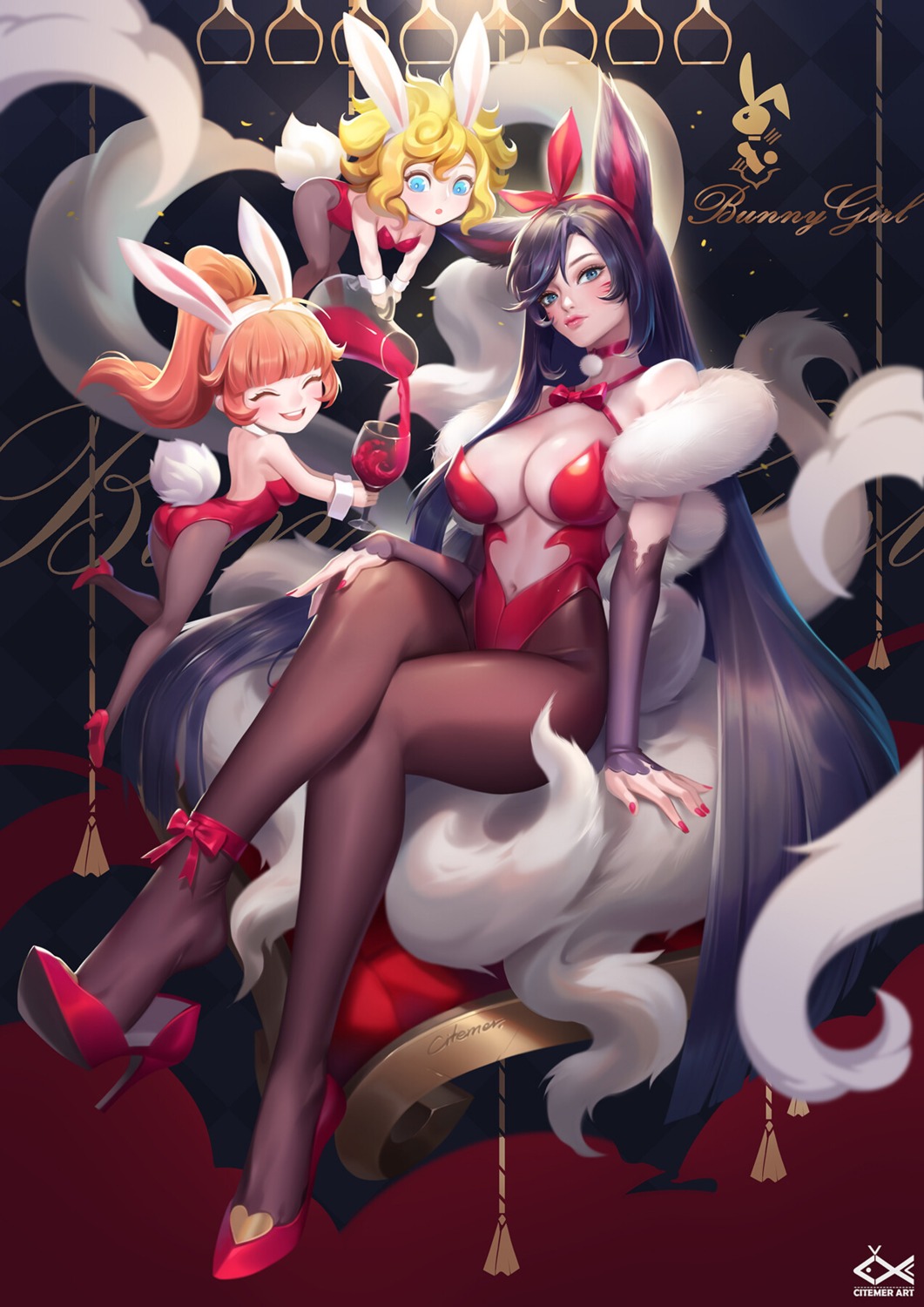 ahri, animal_ears, ass, bunny_ears, bunny_girl, citemer, heels, kitsune