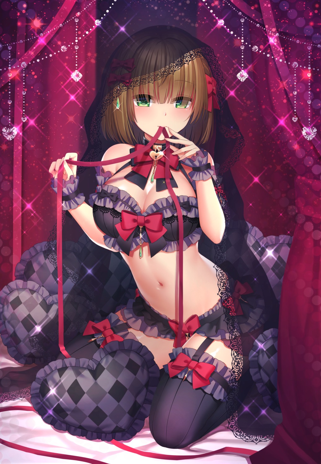 bra, cleavage, hoshina_meito, lingerie, see_through, stockings, thighhighs