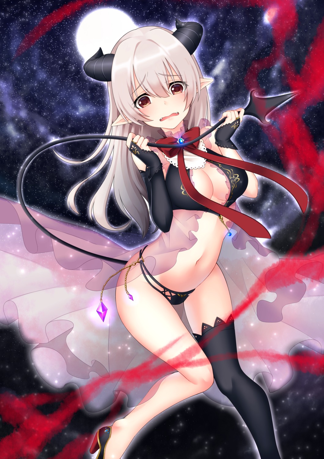bikini, cleavage, heels, horns, hoshina_meito, pointy_ears, see_through, swimsuits
